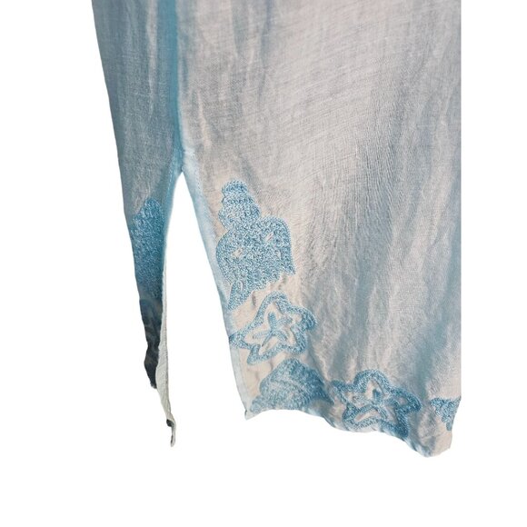 OndadeMar Women's Embroidered Light Blue Tunic Top - S Bell Sleeve Swim Coverup - Picture 9 of 11